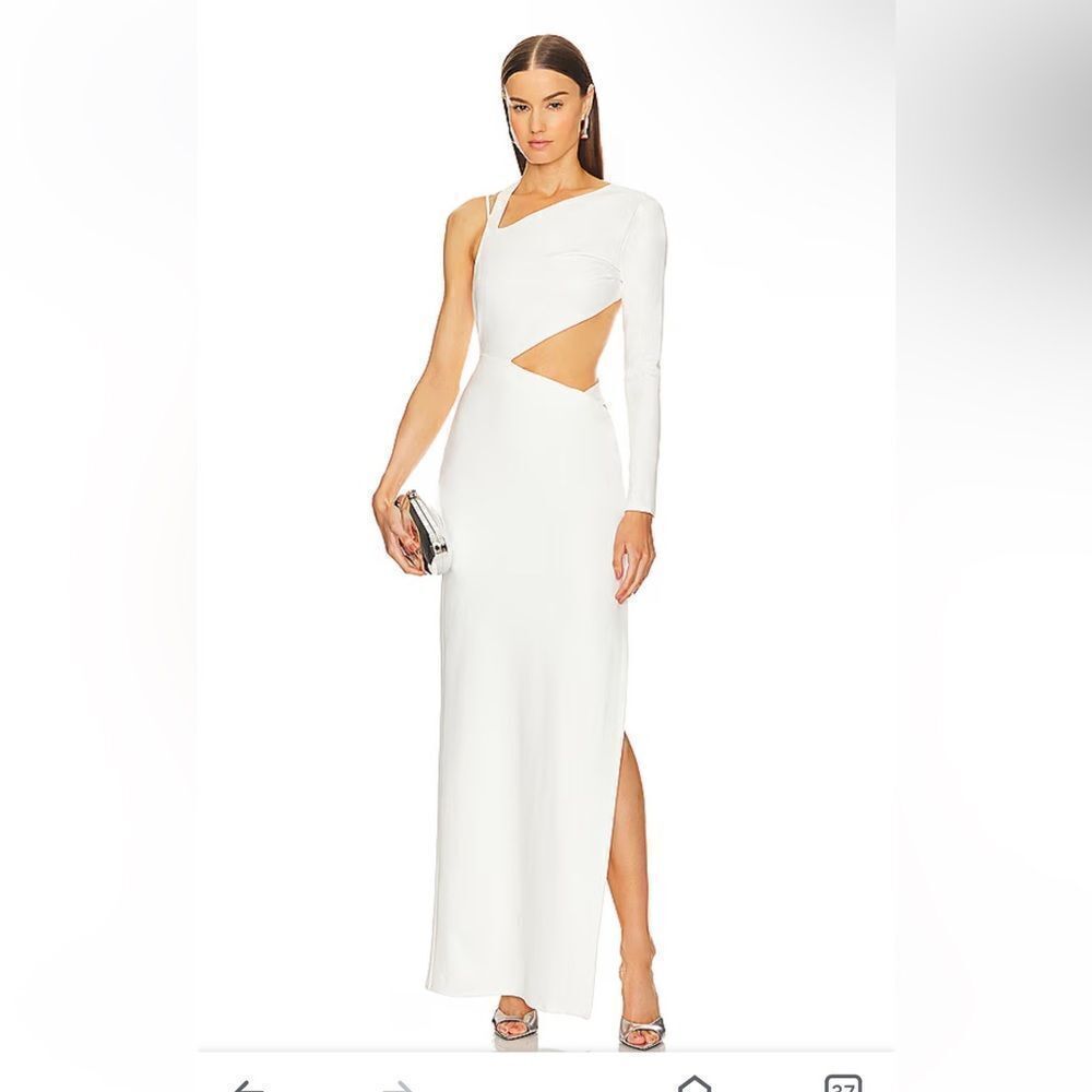 Michael Costello x Revolve Marianna gown maxi dress white cut out high slit XXS